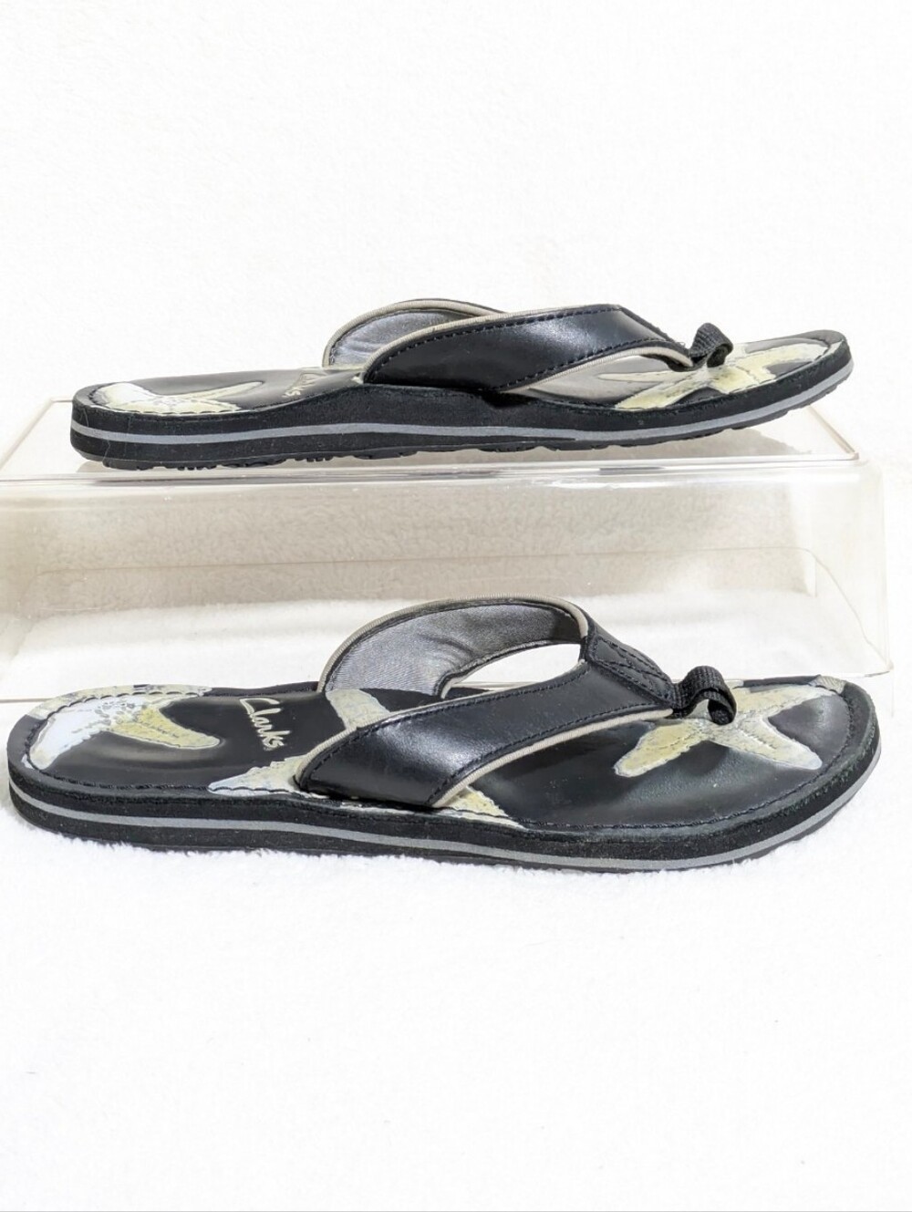 Clarks Women's Tahiti Black Leather Starfish Flip Flop Sandals Summer Casual 9m - Picture 2 of 8